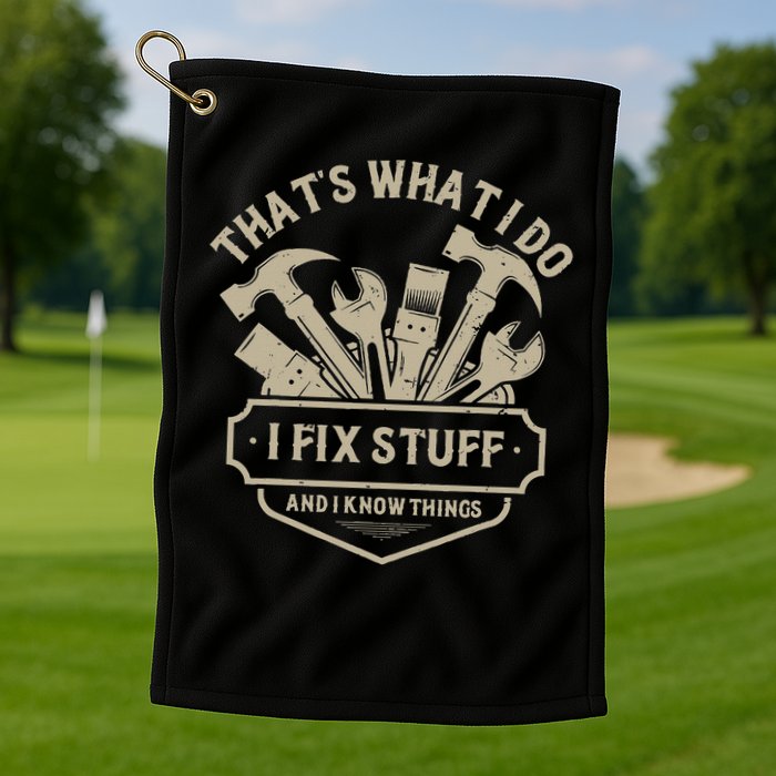 That's What I Do I Fix Stuff And I Know Things Handy Man Golf Towel