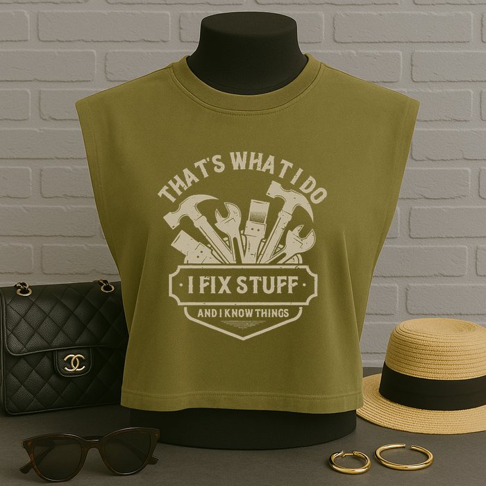 That's What I Do I Fix Stuff And I Know Things Handy Man Garment-Dyed Women's Muscle Tee