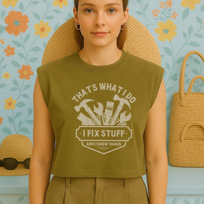 That's What I Do I Fix Stuff And I Know Things Handy Man Garment-Dyed Women's Muscle Tee