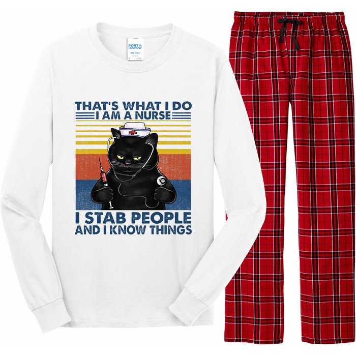 Thats What I Do I Am A Nurse I Stab People Cats Nursing Long Sleeve Pajama Set