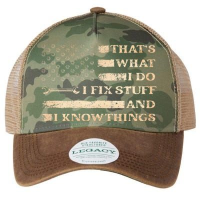 That's What I Do I Fix Stuff And I Build Things Funny Saying Legacy Tie Dye Trucker Hat