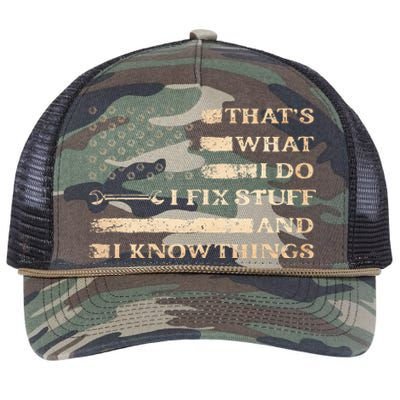 That's What I Do I Fix Stuff And I Build Things Funny Saying Retro Rope Trucker Hat Cap