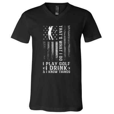 That's What I Do I Play Golf And I Know Things Retro V-Neck T-Shirt