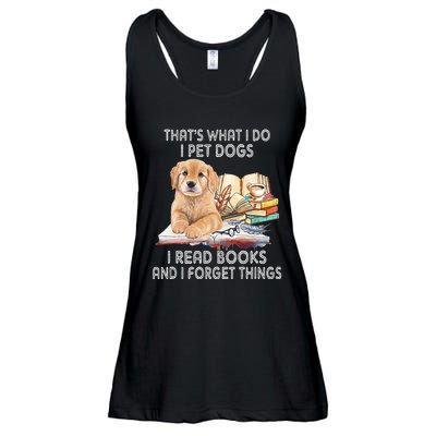 That's What I Do I Pet Dogs I Read Books And I Forget Things Ladies Essential Flowy Tank