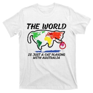 The World Is Cat Playing With Australia Funny Men Women Kids T-Shirt