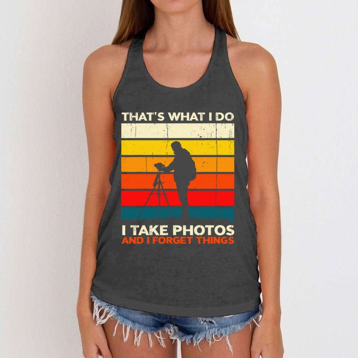 That's What I Do I Take Photos And I Forget Things Retro Women's Knotted Racerback Tank