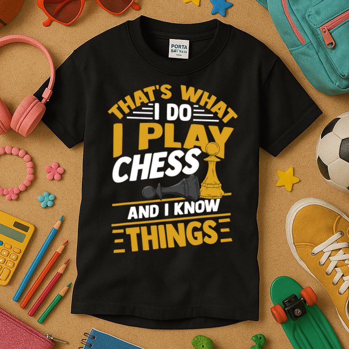 Thats What I Do I Play Chess And I Know Things Funny Chessboard Set King Kids T-Shirt