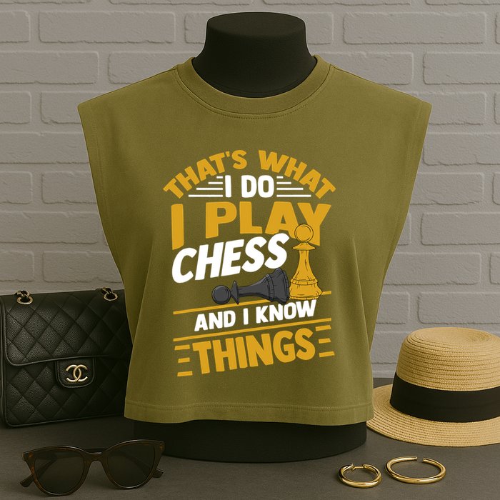 Thats What I Do I Play Chess And I Know Things Funny Chessboard Set King Garment-Dyed Women's Muscle Tee