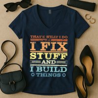THAT'S WHAT I DO I FIX STUFF AND I BUILD THINGS WEATHERED Women's V-Neck T-Shirt