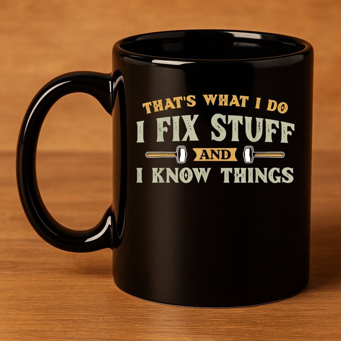That's What I Do I Fix Stuff And I Know Things Funny Saying 11oz C Handle Ceramic Mug