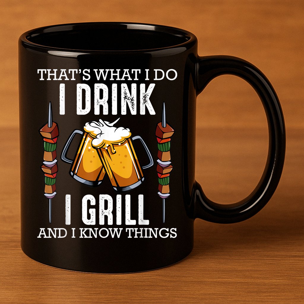 That's What I Do I Drink I Grill And Know Things BBQ Beer 11oz C Handle Ceramic Mug
