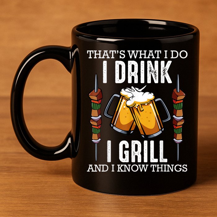 That's What I Do I Drink I Grill And Know Things BBQ Beer 11oz C Handle Ceramic Mug