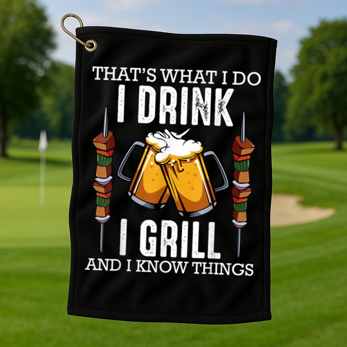 That's What I Do I Drink I Grill And Know Things BBQ Beer Golf Towel