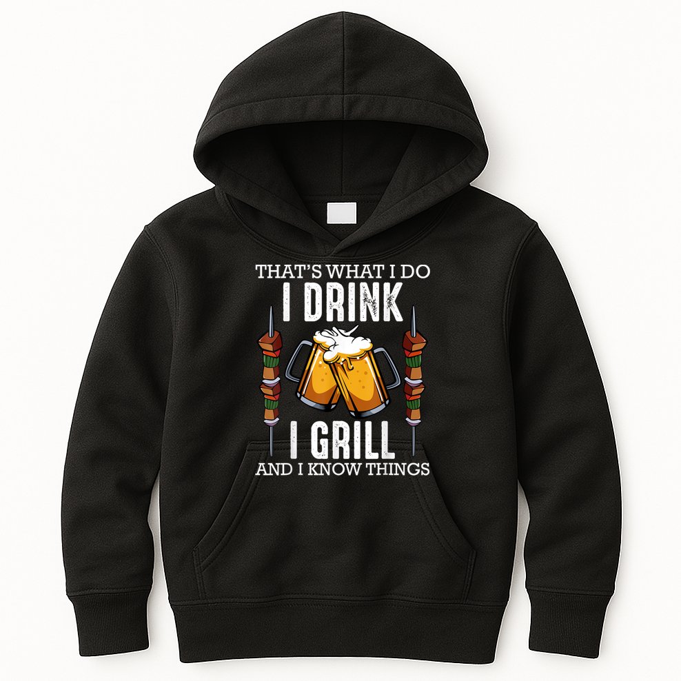 That's What I Do I Drink I Grill And Know Things BBQ Beer Kids Hoodie