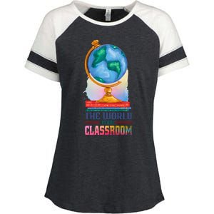 The World Is My Classroom Globe Enza Ladies Jersey Colorblock Tee