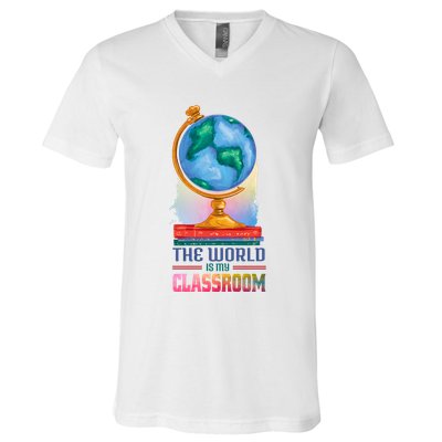 The World Is My Classroom Globe V-Neck T-Shirt