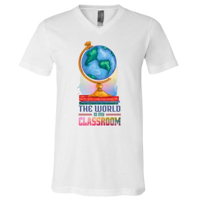 The World Is My Classroom Globe V-Neck T-Shirt