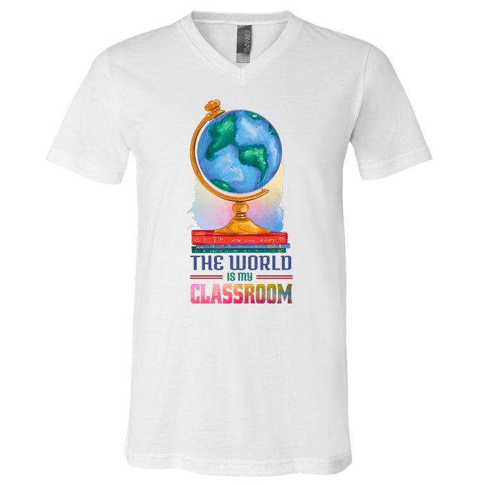 The World Is My Classroom Globe V-Neck T-Shirt