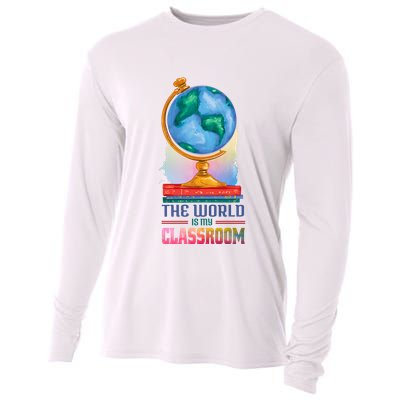 The World Is My Classroom Globe Cooling Performance Long Sleeve Crew