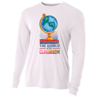 The World Is My Classroom Globe Cooling Performance Long Sleeve Crew