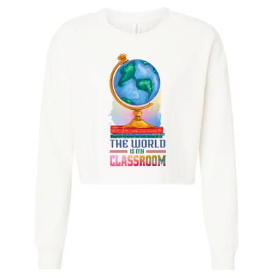The World Is My Classroom Globe Cropped Pullover Crew