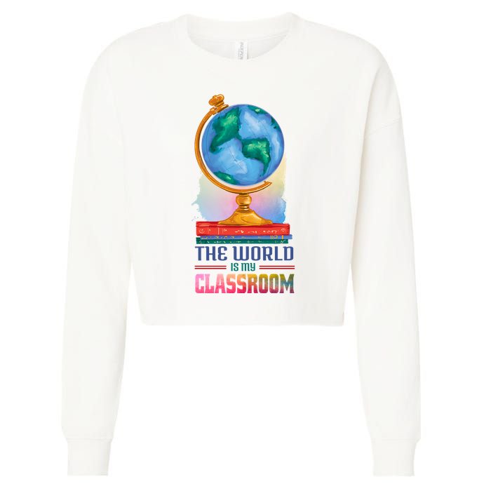 The World Is My Classroom Globe Cropped Pullover Crew