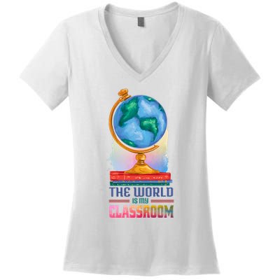 The World Is My Classroom Globe Women's V-Neck T-Shirt