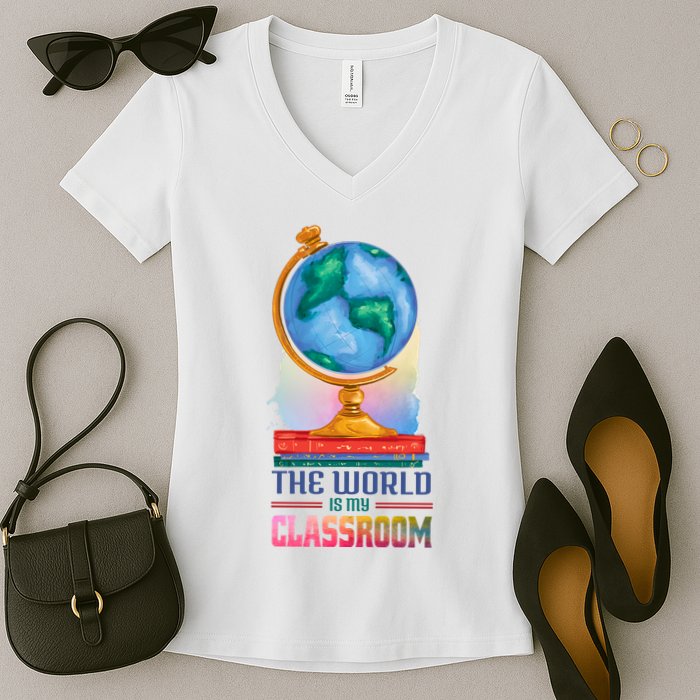The World Is My Classroom Globe Women's V-Neck T-Shirt