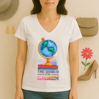 The World Is My Classroom Globe Women's V-Neck T-Shirt