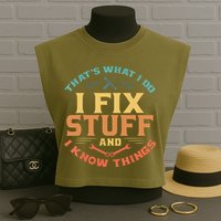That's What I Do I Fix Stuff And I Know Things Funny Dad Garment-Dyed Women's Muscle Tee