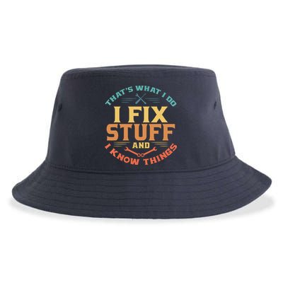 That's What I Do I Fix Stuff And I Know Things Funny Dad Sustainable Bucket Hat