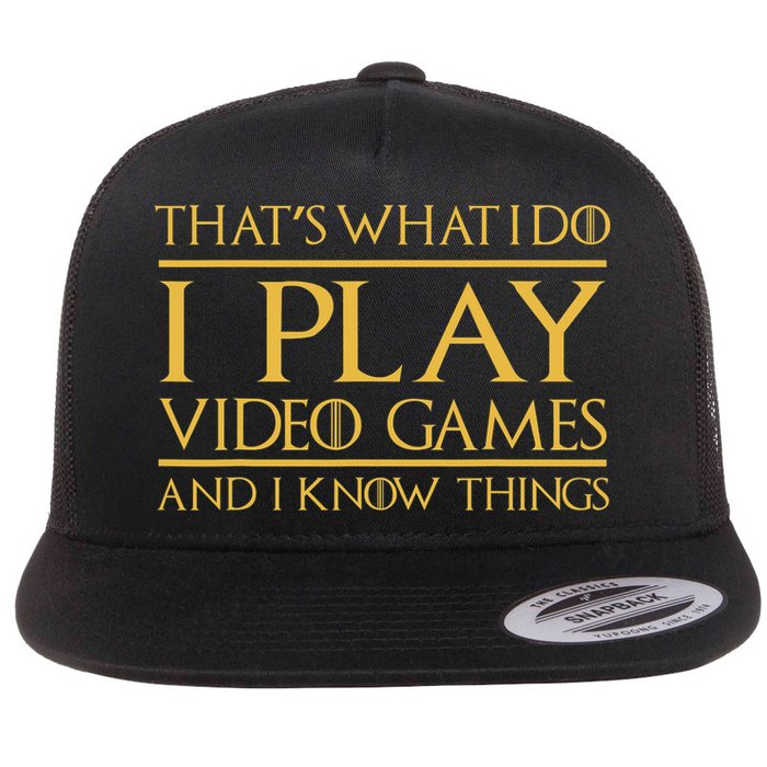 That's What I Do I Play Video Games And I Know Things Gamer Flat Bill Trucker Hat