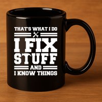 Thats What I Do I Fix Stuff And I Know Things Funny Saying 11oz C Handle Ceramic Mug