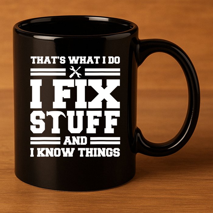 Thats What I Do I Fix Stuff And I Know Things Funny Saying 11oz C Handle Ceramic Mug