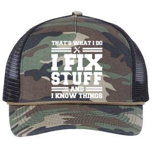 Thats What I Do I Fix Stuff And I Know Things Funny Saying Retro Rope Trucker Hat Cap