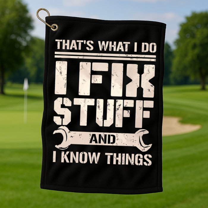 That's What I Do I Fix Stuff And I Know Things Golf Towel