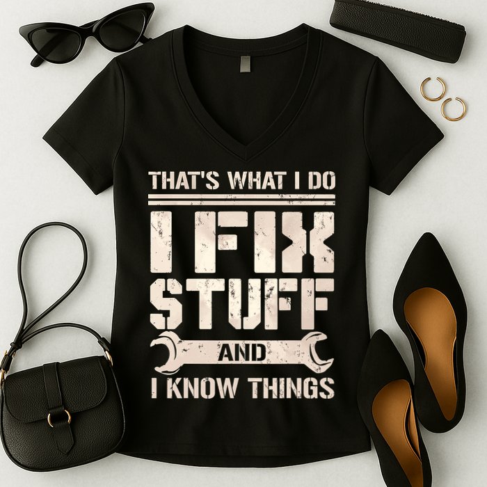 That's What I Do I Fix Stuff And I Know Things Women's V-Neck T-Shirt