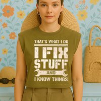 That's What I Do I Fix Stuff And I Know Things Garment-Dyed Women's Muscle Tee