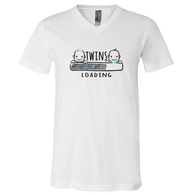 Twins loading cute twin mother  V-Neck T-Shirt