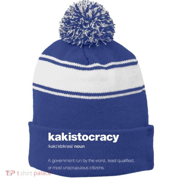 The Word Kakistocracy With A Dictionary Stripe Pom Pom Beanie