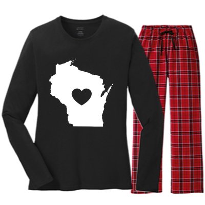 The Wisconsin Love Heart Women's Long Sleeve Flannel Pajama Set 