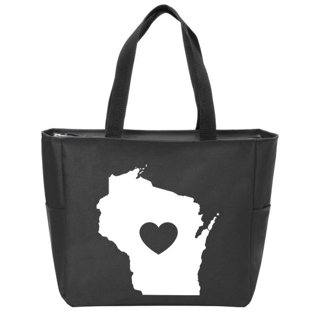 The Wisconsin Love Heart Zip Tote Bag