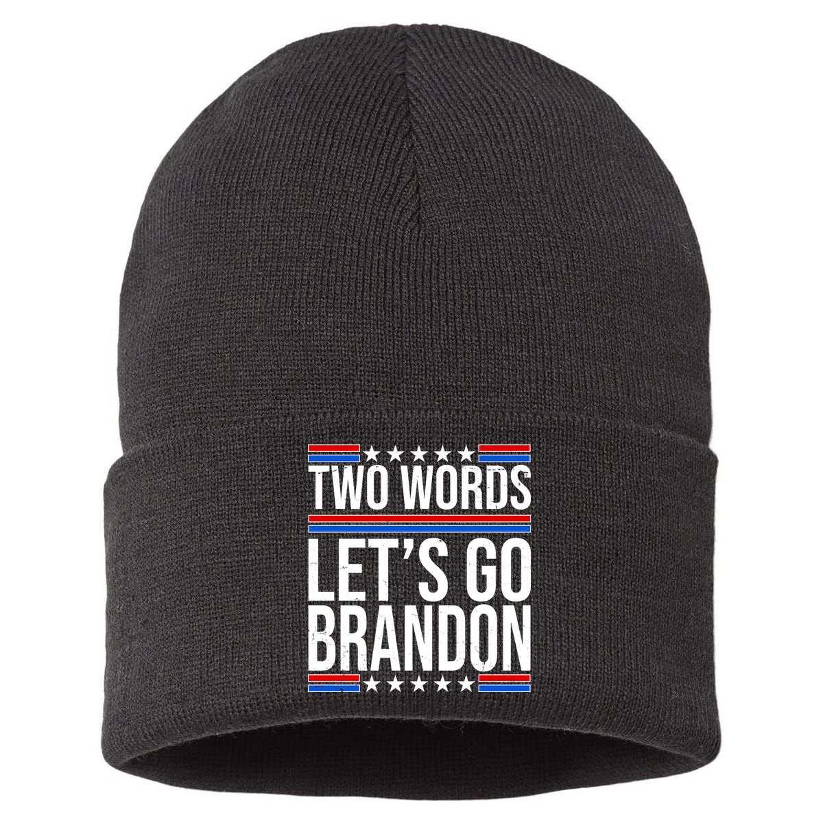 Two Words Let's Go Brandon Sustainable Knit Beanie