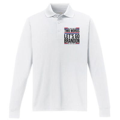 Two Words Let's Go Brandon Performance Long Sleeve Polo