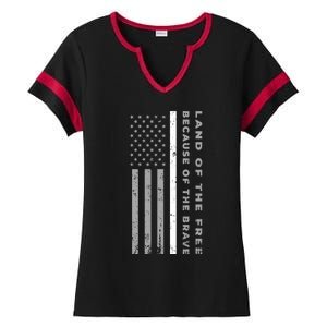 Thin White Line Land Of The Free Because Of The Brave Gift Ladies Halftime Notch Neck Tee