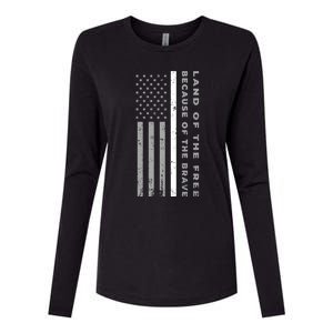 Thin White Line Land Of The Free Because Of The Brave Gift Womens Cotton Relaxed Long Sleeve T-Shirt