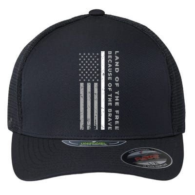 Thin White Line Land Of The Free Because Of The Brave Gift Flexfit Unipanel Trucker Cap