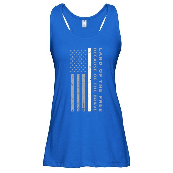 Thin White Line Land Of The Free Because Of The Brave Gift Ladies Essential Flowy Tank