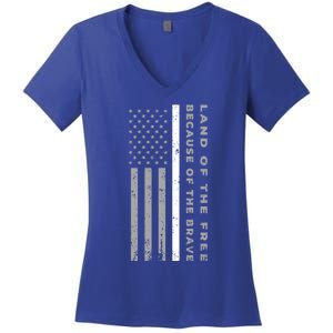 Thin White Line Land Of The Free Because Of The Brave Gift Women's V-Neck T-Shirt