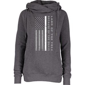 Thin White Line Land Of The Free Because Of The Brave Gift Womens Funnel Neck Pullover Hood